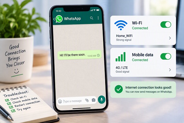 Checking internet connection when WhatsApp messages are not sending
