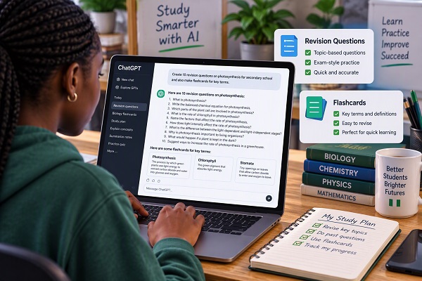 Student using ChatGPT for revision questions and flashcards