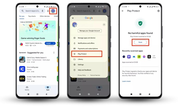 Google Play Protect scanning Android phone for malware