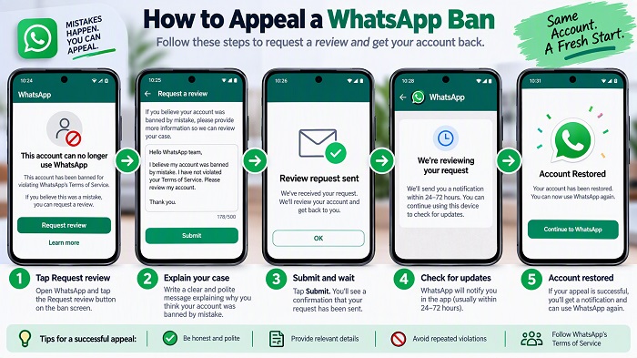 How to request a review after WhatsApp bans an account