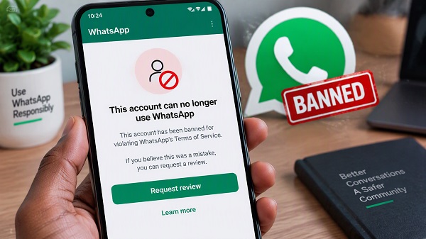WhatsApp account ban showing Request review option